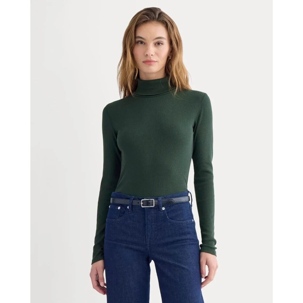 EVERLANE The Luxe Rib Turtleneck Sweater XXL Heathered Dark Sea Green NEW A1